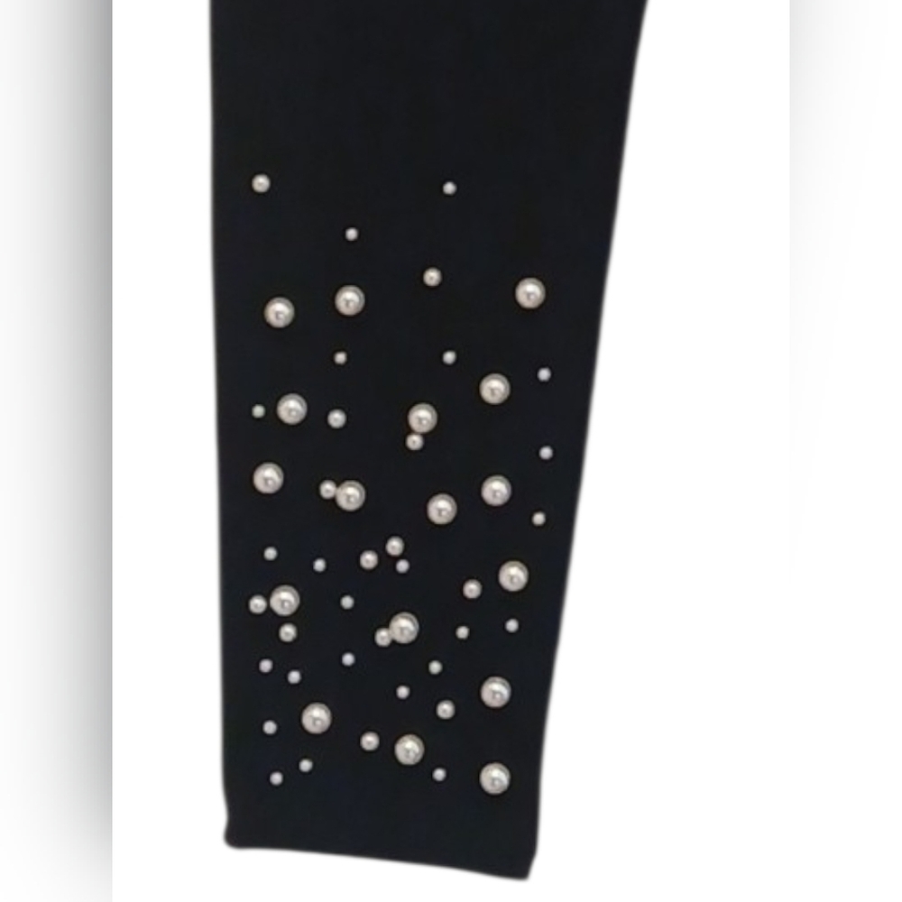 Athena Marie -Ladies Petite Black Pants,Faux Pearl Leg Embellishment,Lined Waist - Picture 6 of 10
